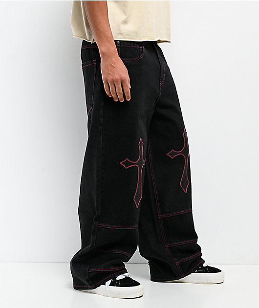 Ninth Hall Astray Pink & Black Thunderhead Wash Ultra Wide Patchwork Jeans