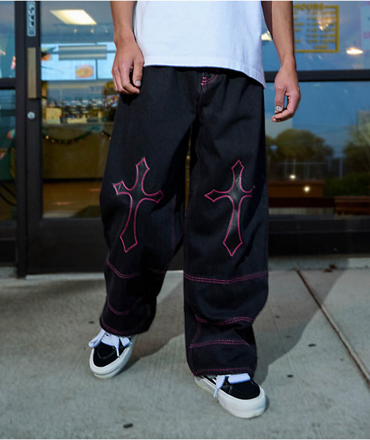 Ninth Hall Astray Pink & Black Thunderhead Wash Ultra Wide Patchwork Jeans
