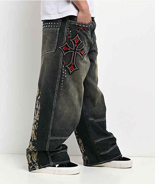 Ninth Hall Astray Preach Blue Wash Ultra Wide Jeans | Zumiez