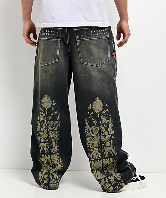 Ninth Hall Astray Preach Blue Wash Ultra Wide Jeans | Zumiez