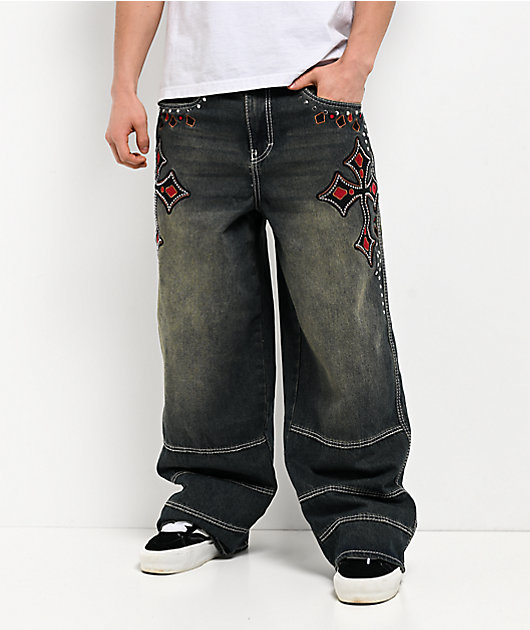 Ninth Hall Astray Preach Blue Wash Ultra Wide Jeans | Zumiez
