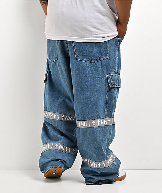 Ninth Hall Astray Strapped Blue Wash Ultra Wide Cargo Jeans