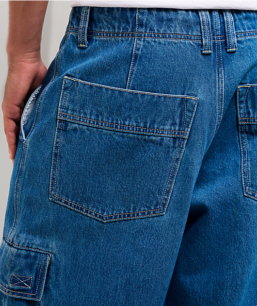 Ninth Hall Astray Strapped Blue Wash Ultra Wide Cargo Jeans