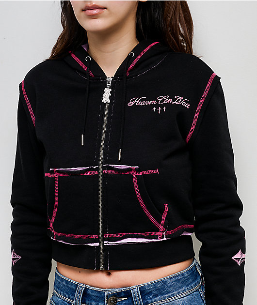 Ninth Hall Avani Black Thermal Crop Zip Hoodie | Zumiez