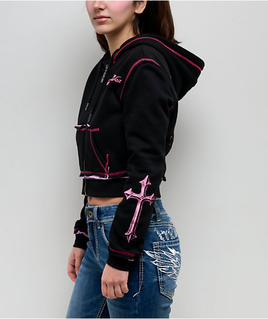 Ninth Hall Avani Black Thermal Crop Zip Hoodie | Zumiez