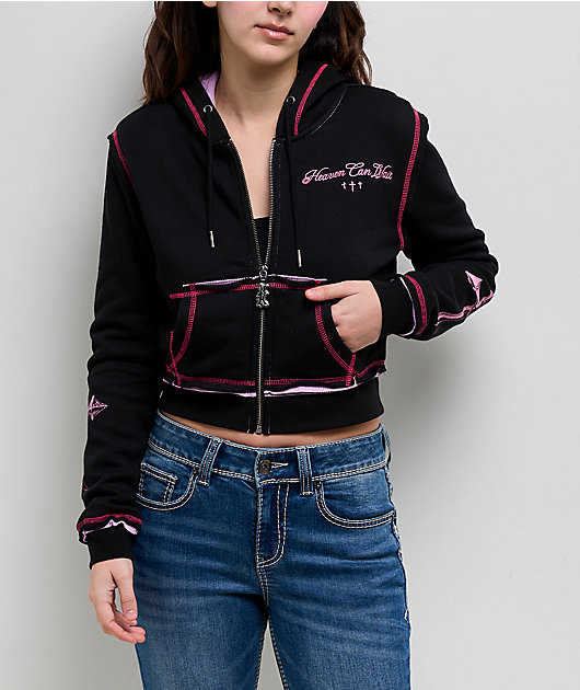 haluc❤ Ninth Hall Avani Black Thermal Crop Zip Hoodie | Zumiez