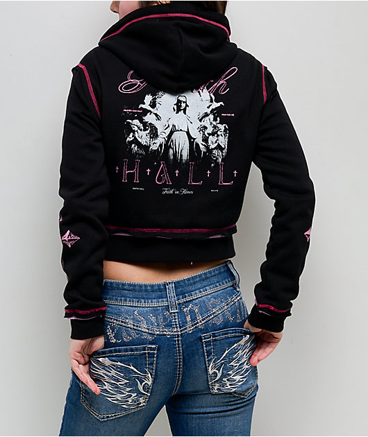 Ninth Hall Avani Black Thermal Crop Zip Hoodie | Zumiez