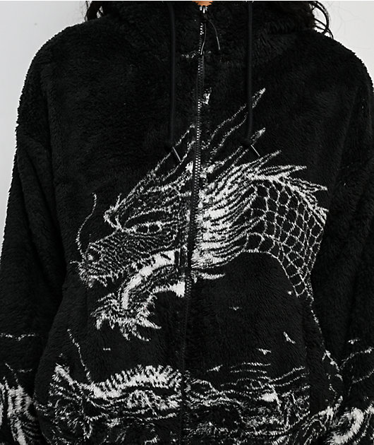 Ninth Hall Aven Dragon Black Sherpa Zip Hoodie | Zumiez