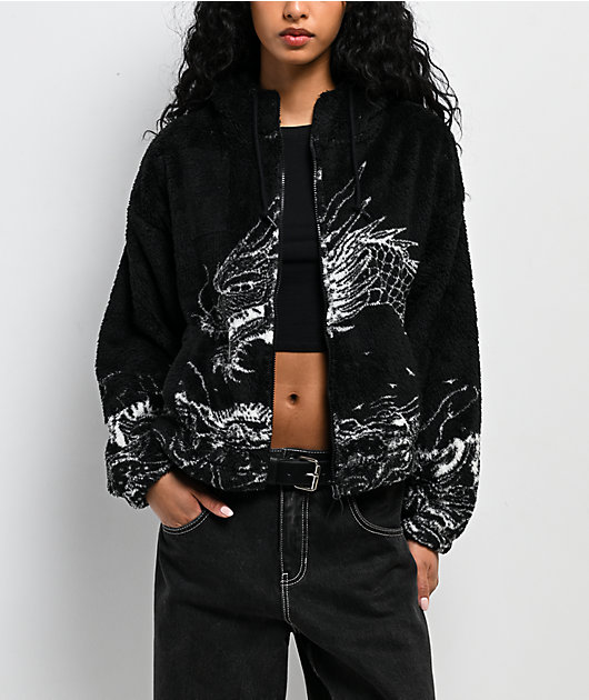 Ninth Hall Aven Dragon Black Sherpa Zip Hoodie | Zumiez