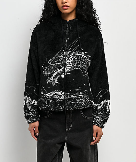 Ninth Hall Aven Dragon Black Sherpa Zip Hoodie | Zumiez