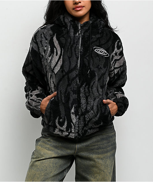 Ninth Hall Aven Flames Grey Sherpa Zip Hoodie