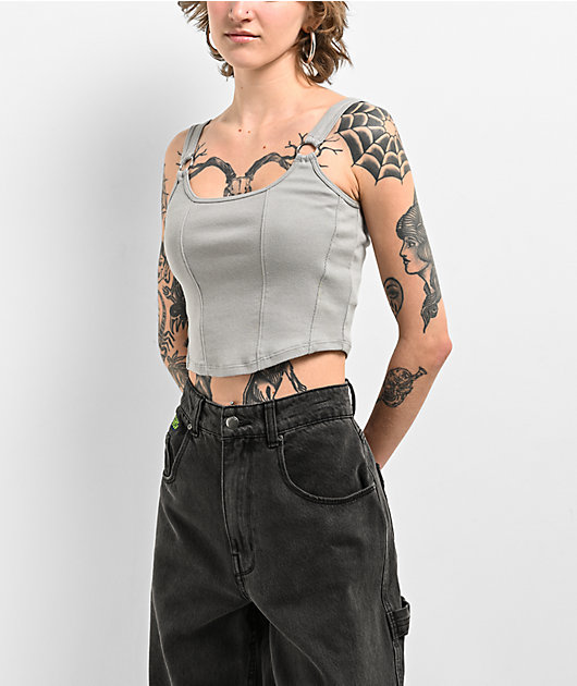 Ninth Hall Avivah Grey Ribbed Corset Tank Top | Zumiez
