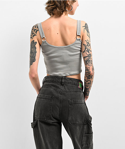 Ninth Hall Avivah Grey Ribbed Corset Tank Top | Zumiez