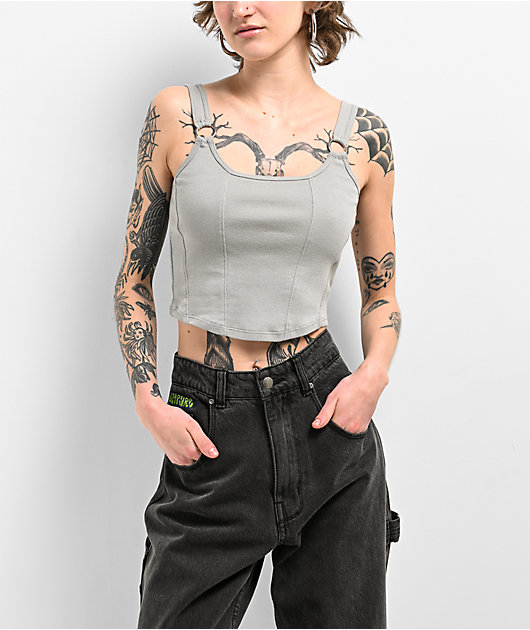 Ninth Hall Avivah Grey Ribbed Corset Tank Top | Zumiez