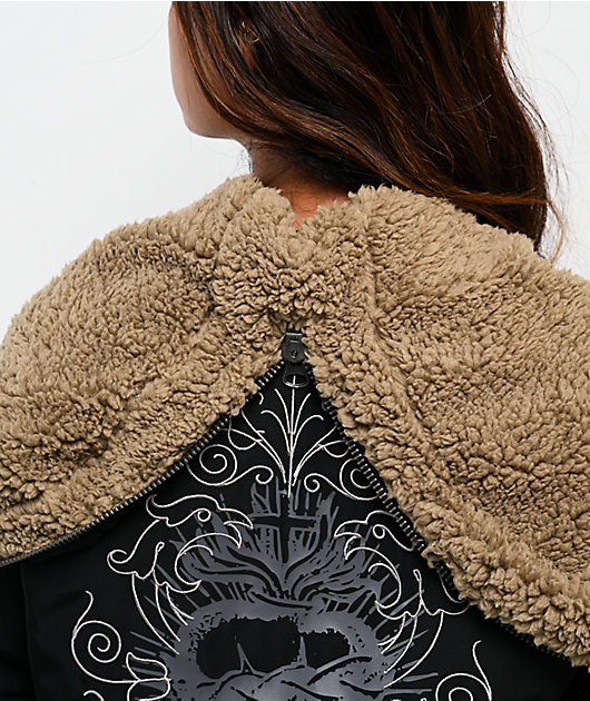 Ninth Hall Ayla Faux Fur Trim Black Hooded Bomber Jacket | Zumiez