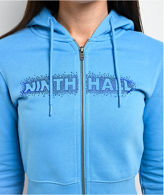 Ninth Hall Baddie Talks Blue Crop Zip Hoodie