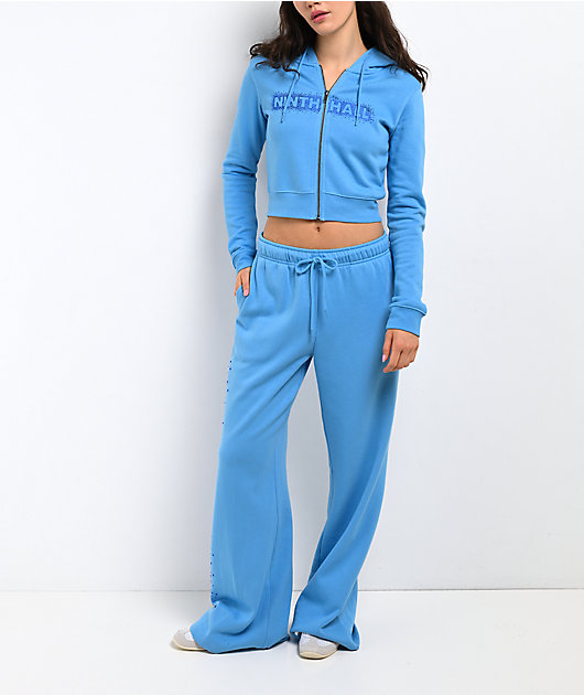 Ninth Hall Baddie Talks Blue Crop Zip Hoodie