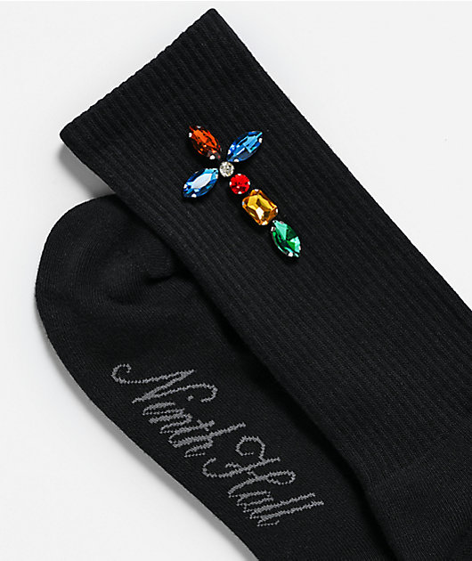 Ninth Hall Bejeweled Rhinestone Black Crew Socks