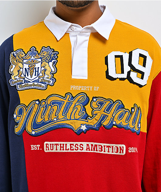 Ninth Hall Benchmark Red, Navy & Yellow Boxy Rugby Shirt