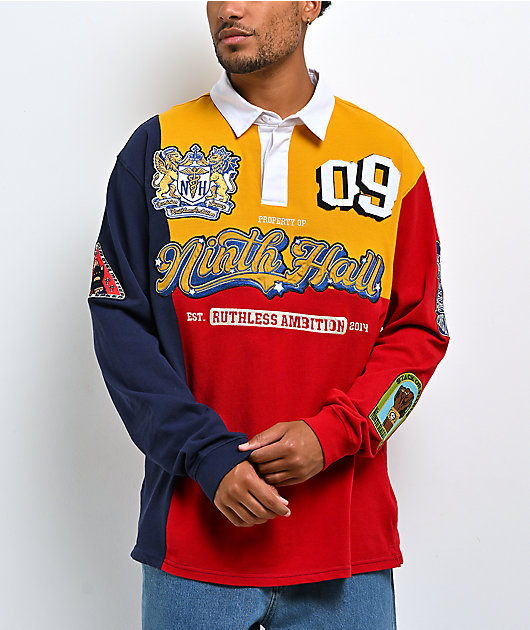 Ninth Hall Benchmark Red, Navy & Yellow Boxy Rugby Shirt