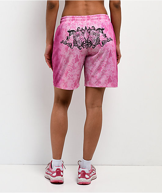 Ninth Hall Billie Lace Print Pink Mesh Shorts