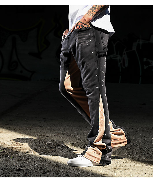 Ninth Hall Black & Tan Wash Stacked Flare Sweatpants