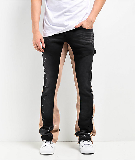 パンツ andwang washed sweat setup pants Ninth Hall Black & Tan Wash Stacked Flare Sweatpants | Zumiez