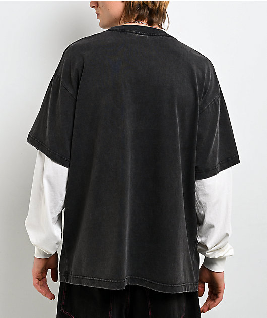 Ninth Hall Black Light Charcoal & White 2fer Long Sleeve T-Shirt