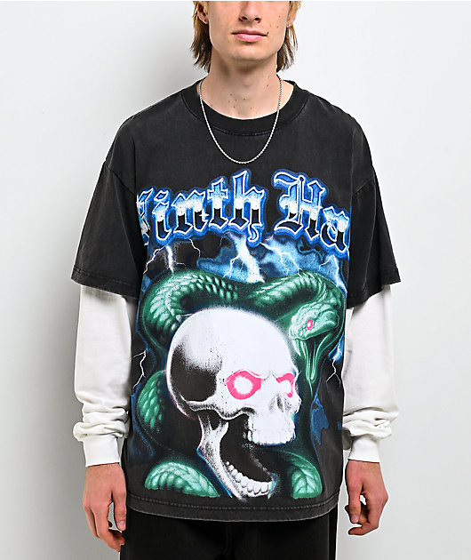 Ninth Hall Black Light Charcoal & White 2fer Long Sleeve T-Shirt