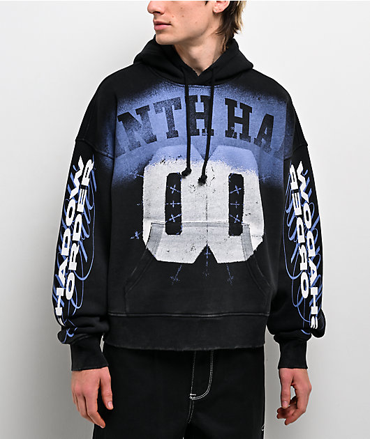 Ninth Hall Bloodshot Black Wash Crop Hoodie