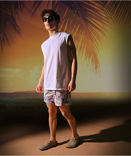 Ninth Hall Blossom Crane White Board Shorts