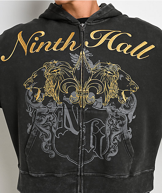 Ninth Hall Brothers Black Wash Crop Zip Hoodie