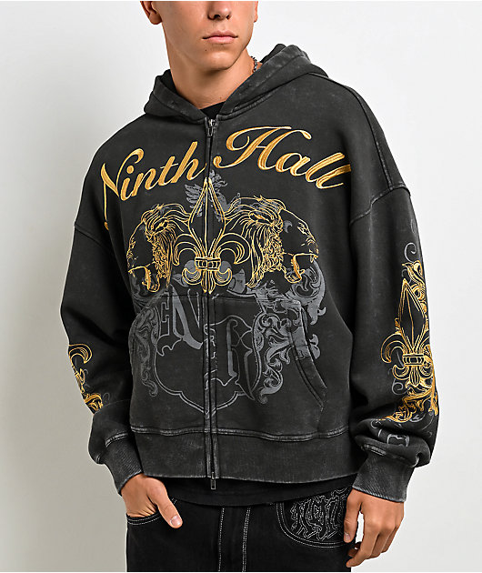 Ninth Hall Brothers Black Wash Crop Zip Hoodie