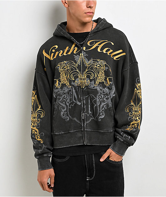 Ninth Hall Brothers Black Wash Crop Zip Hoodie