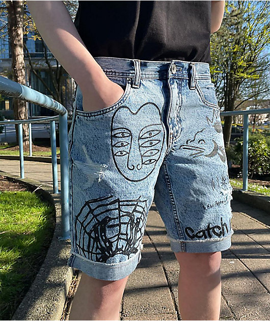 Ninth Hall Captain Scribbles Blue Denim Shorts | Zumiez