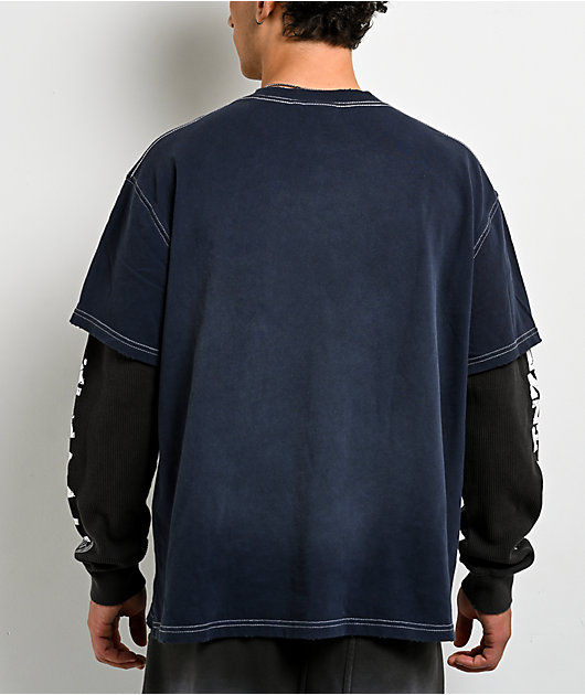 Ninth Hall Champions Navy & Black Wash 2fer Long Sleeve T-Shirt