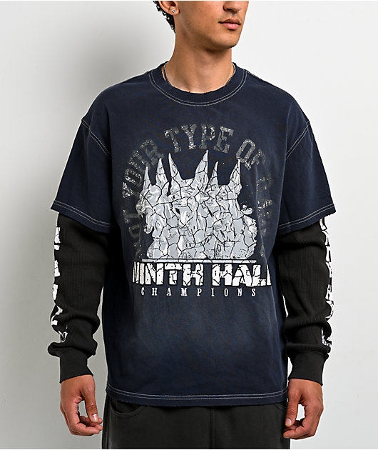Ninth Hall Champions Navy & Black Wash 2fer Long Sleeve T-Shirt