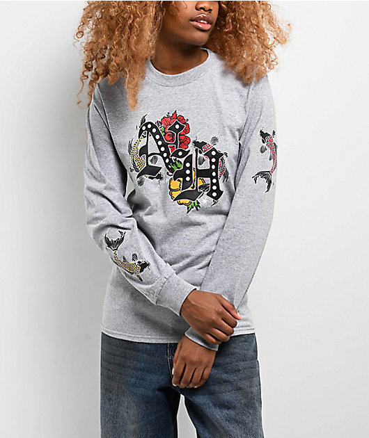 Ninth Hall Crazy Town Heather Grey Long Sleeve T-Shirt | Zumiez