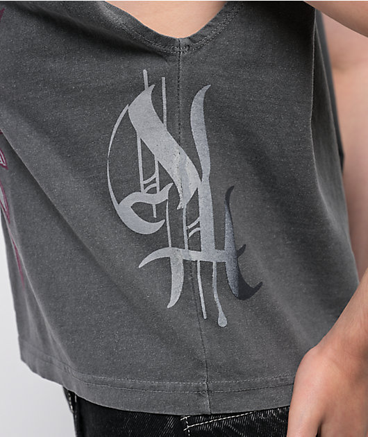 Ninth Hall Cross My Heart Charcoal Crop Tank Top