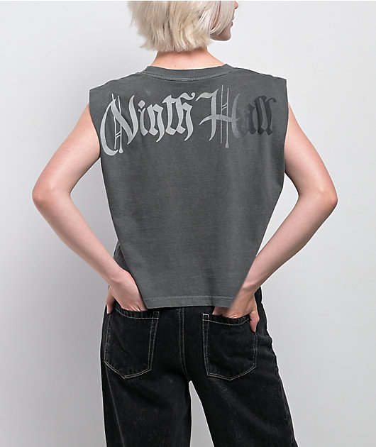 Ninth Hall Cross My Heart Charcoal Crop Tank Top