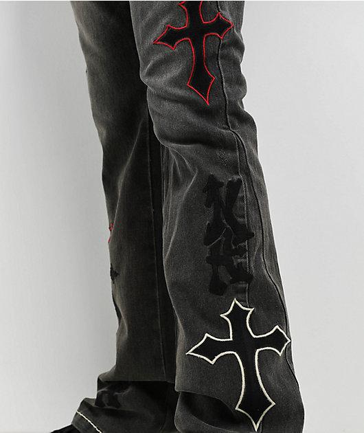 Ninth Hall Crosses Grey Wash Stacked Flare Jeans