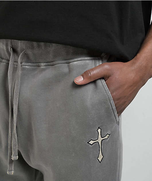 Ninth Hall Crosses Grey Wash Stacked Flare Sweatpants