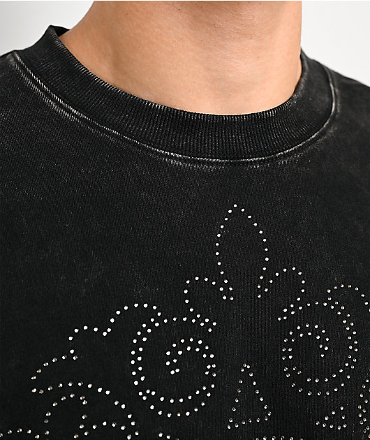Ninth Hall Crowned Rhinestone Black & White Wash 2fer Long Sleeve Boxy T-Shirt