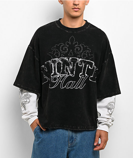 Ninth Hall Crowned Rhinestone Black & White Wash 2fer Long Sleeve
