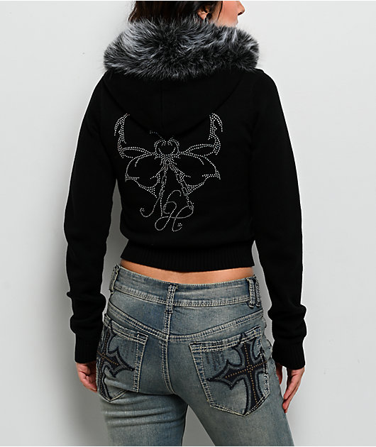Ninth Hall Crystal Black Zip Sweater