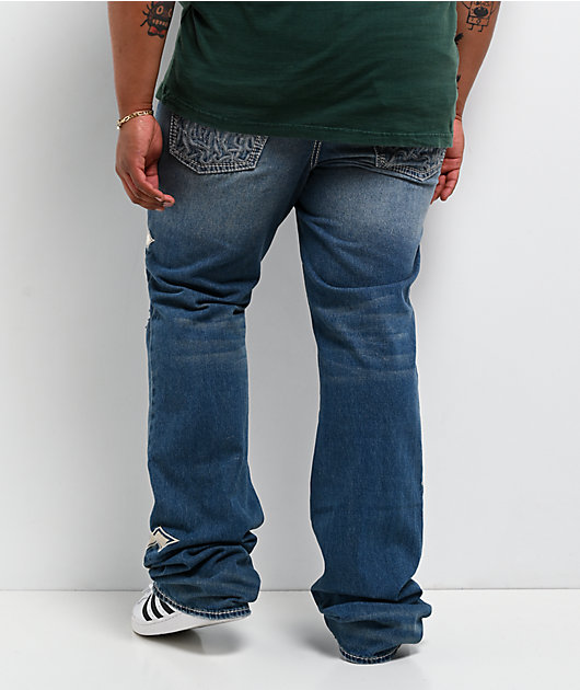 Ninth Hall Defender Applique Crosses Reverent Blue Flare Jeans