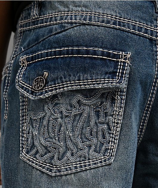 Ninth Hall Defender Applique Crosses Reverent Blue Flare Jeans
