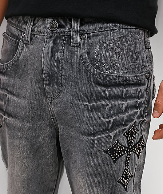 Ninth Hall Defender Crosses Grey Fade Flare Jeans | Zumiez
