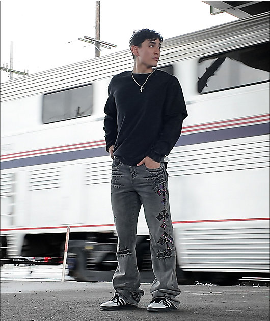 Ninth Hall Defender Crosses Grey Fade Flare Jeans video
