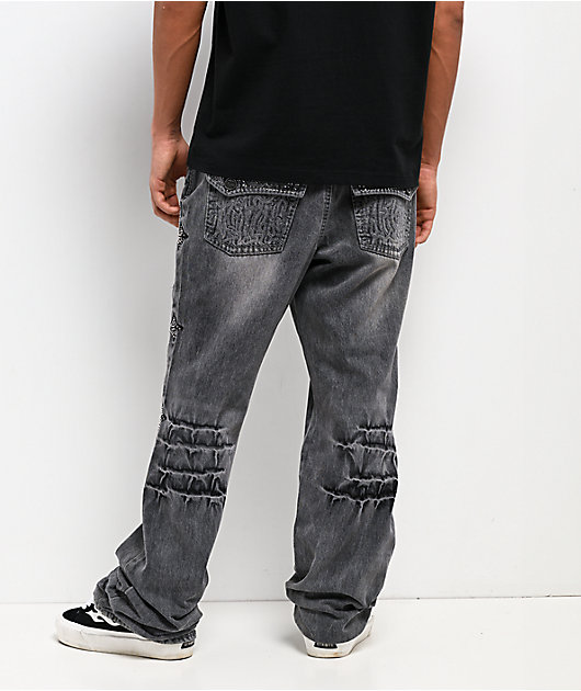 Ninth Hall Defender Crosses Grey Fade Flare Jeans | Zumiez